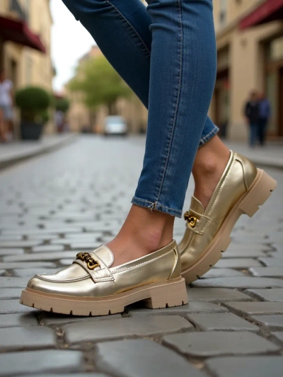 Royalfashion Женски мокасини с позлата Goldlove