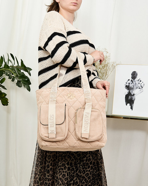 Royalfashion Голяма дамска ватирана чанта shopper в бежово