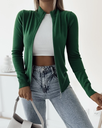 Royalfashion Тъмнозелен пуловер без копчета с прилепнала кройка