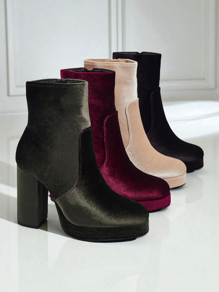 Дамски боти на ток, имитация на велур, Miss