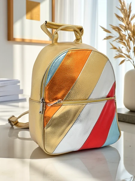 Royalfashion Дамска раница от еко кожа с металически ивици