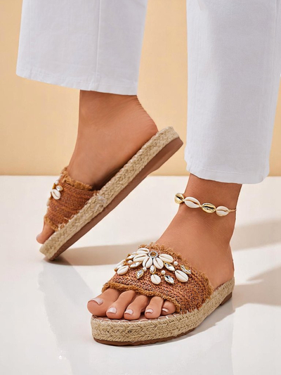 Сандали Royalfashion Callista Boho Camel на плоска платформа с мидички