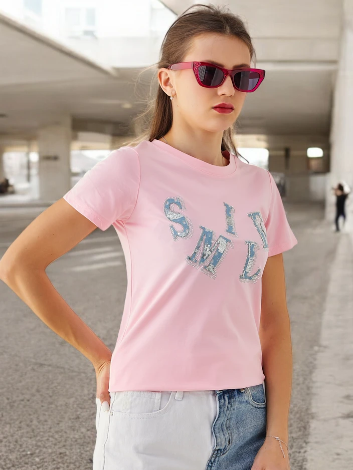 Роялфешън Памучна блуза за жени с надпис