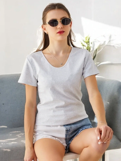 Женски памучен тишърт с дантела на гърба