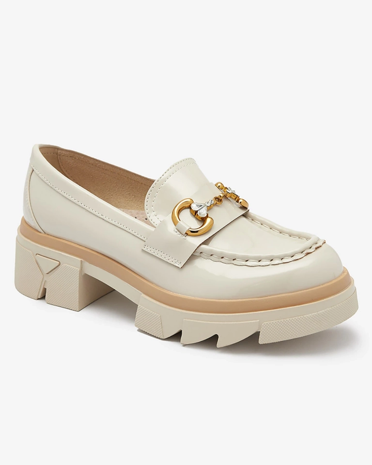 Лакирани бежови дамски мокасини с кристали Inriw - Обувки