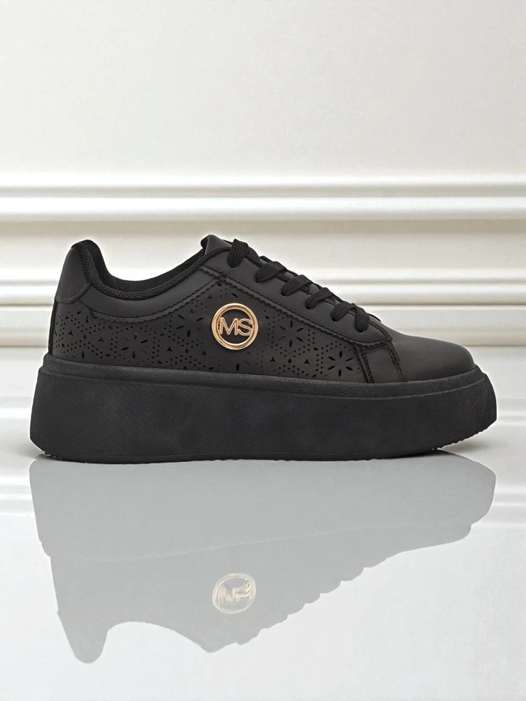 Дамски сникърси платформа Perseida Royalfashion черни еко кожа