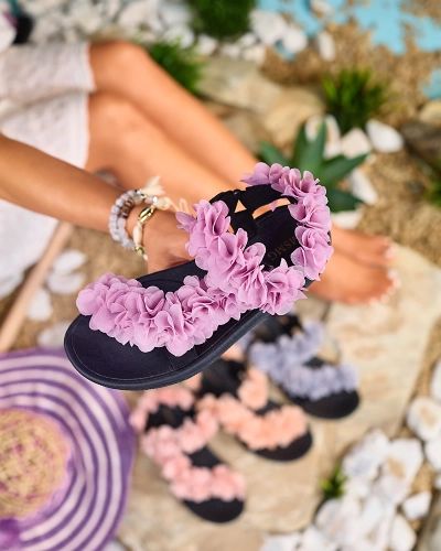 Royalfashion Тъмнорозови дамски сандали с цветя Alferroy