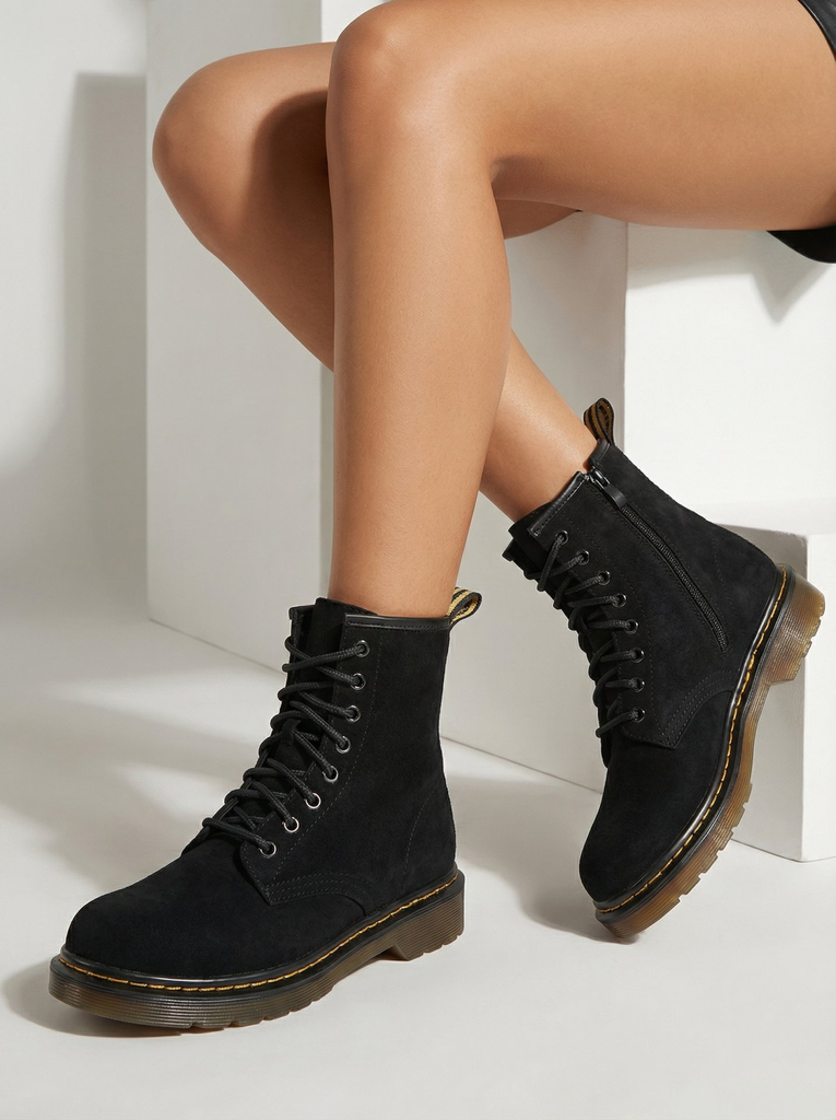 Дамски обувки от еко-велур и еко-кожа на краста Royalfashion с връзки на глезена модел Rullo