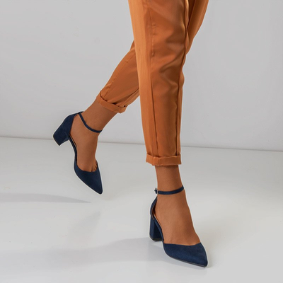 Granatowe damskie sandały na słupku Rumila - Obuwie