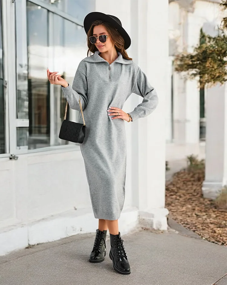 Дълго пуловерно дамско плетено плетено рокля