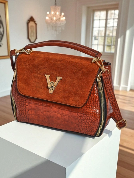 Дамска чанта Vesta Classica – кафява екологична велурена кожа