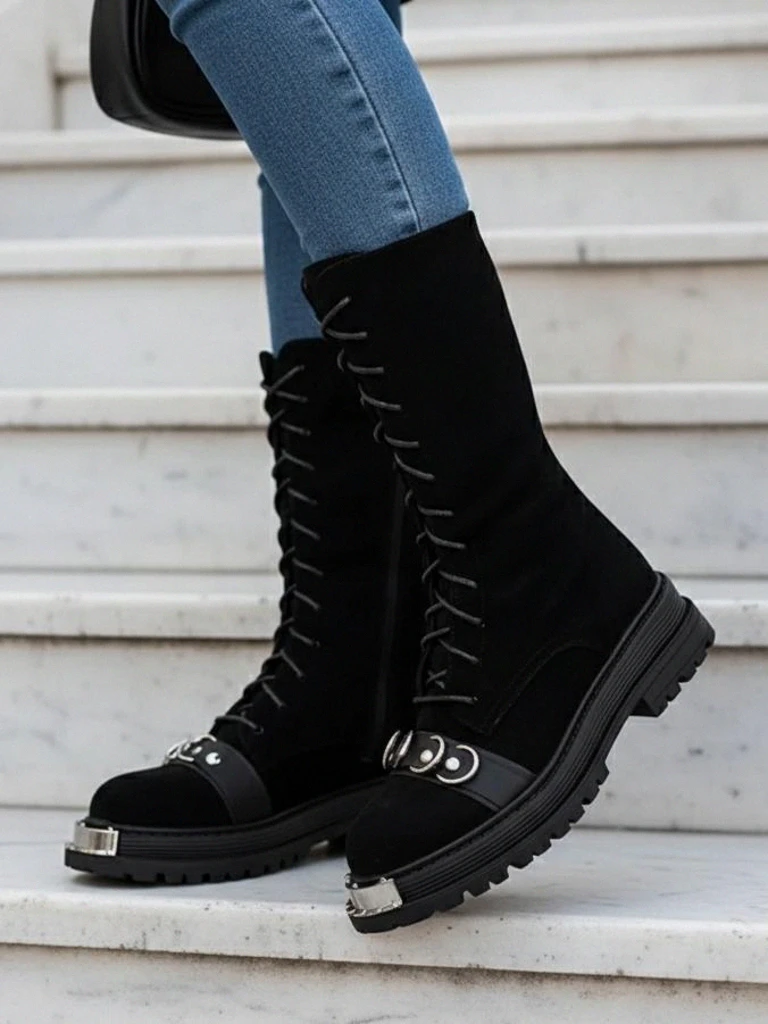 Royalfashion Дамски ботуши с дантела Werces