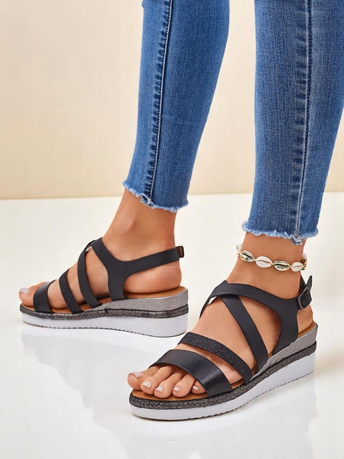 Aurelia Nero – Черни дамски сандали на платформа Royalfashion еко кожа