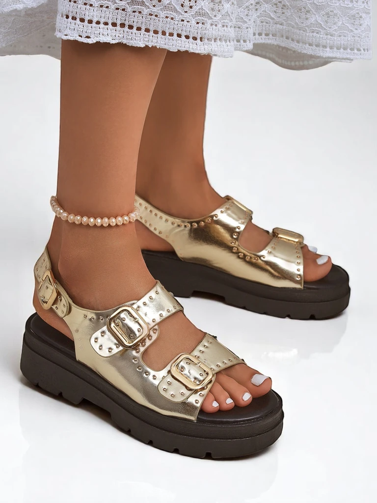 Royalfashion Дамски сандали на дебела подметка с камъчета Rocky Chic