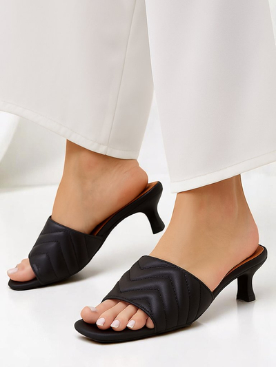 Дамски сандали Callista Nero на ток 5 см, летни, екологична кожа