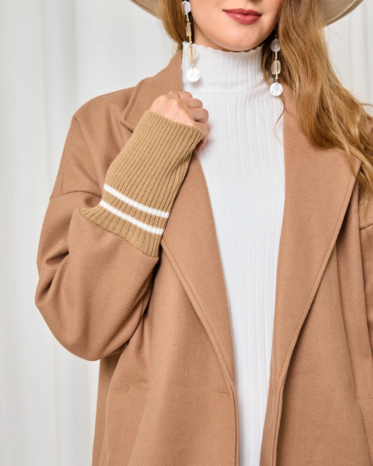 Royalfashion Дамско палто с дължина до коляното в светлокафяво