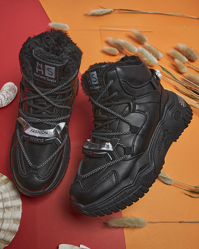 Czarne sneakersy z ociepleniem Pommie - Obuwie