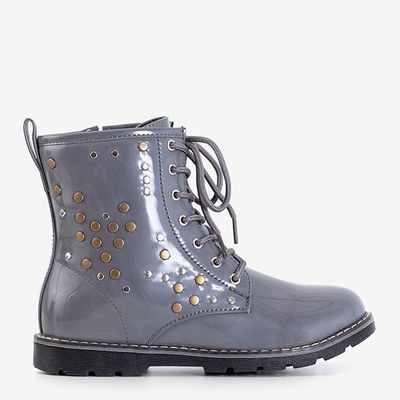 Szare dziecięce lakierowane workery Isibeal - Obuwie