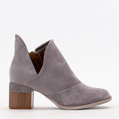 Szare damskie ocieplane botki na słupku Karela - Obuwie