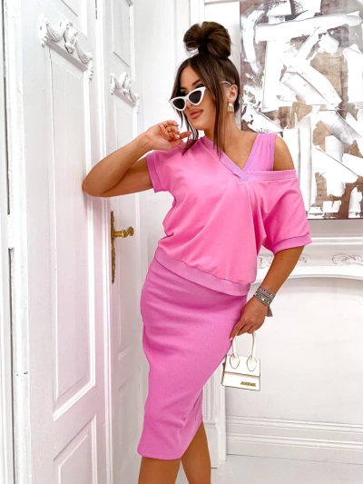 Royalfashion Женски комплект с топ, който разкрива, и рокля до коляното