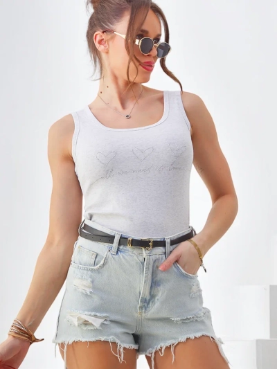 Royalfashion Памук дамски без ръкави топ с малки сърчица