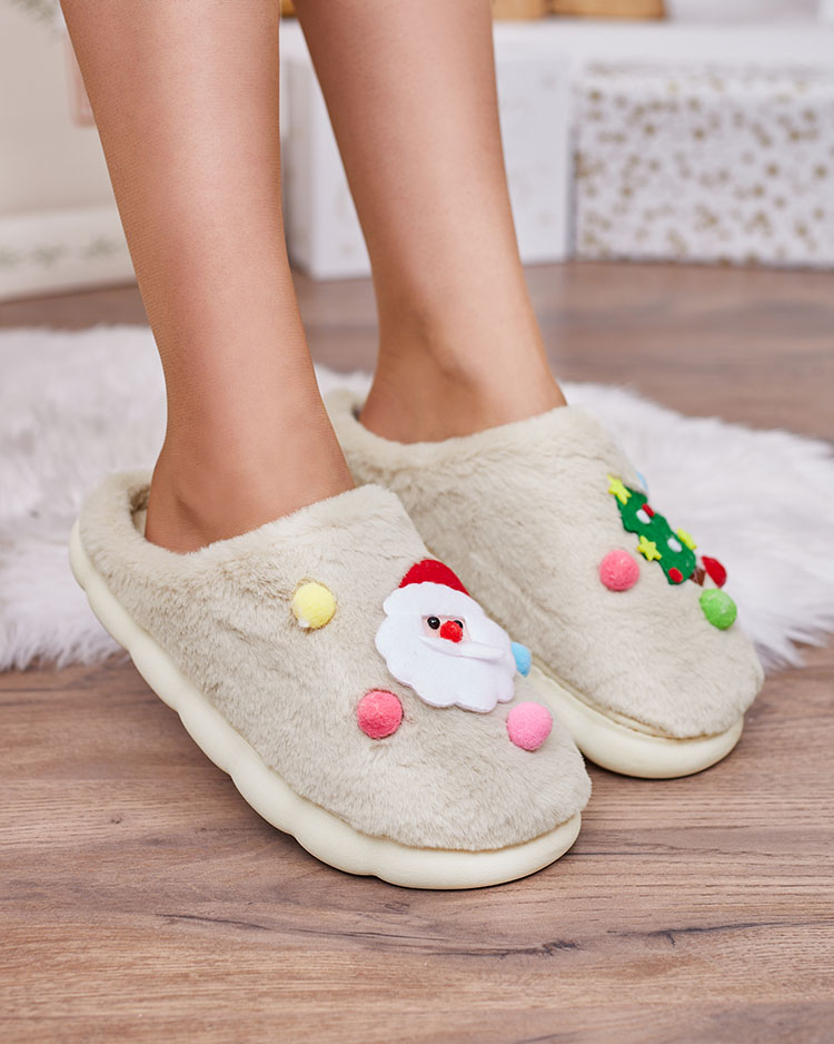 Royalfashion Коледни дамски чехли в бежово Fertemse