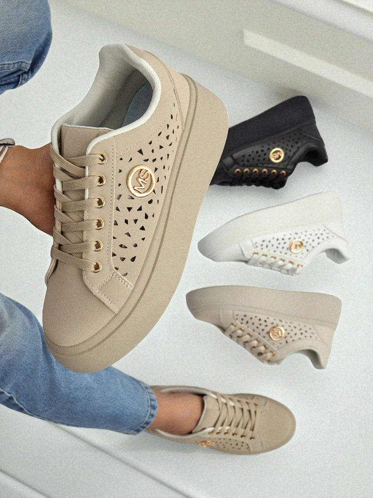 Cleo Ecru Platino – бежови сникърси на платформа Royalfashion еко кожа