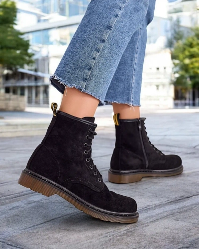 Дамски обувки от еко-велур и еко-кожа на краста Royalfashion с връзки на глезена модел Rullo