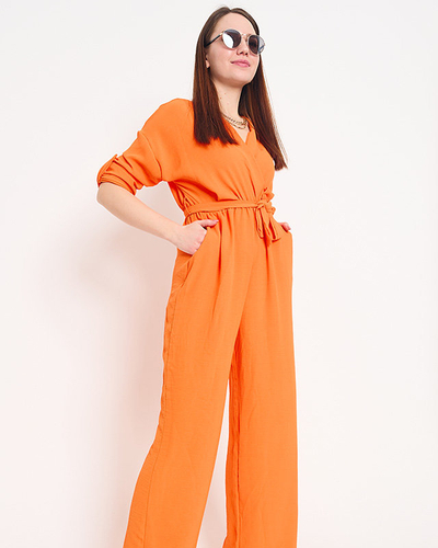 Pomarańczowy długi kombinezon damski - Odzież