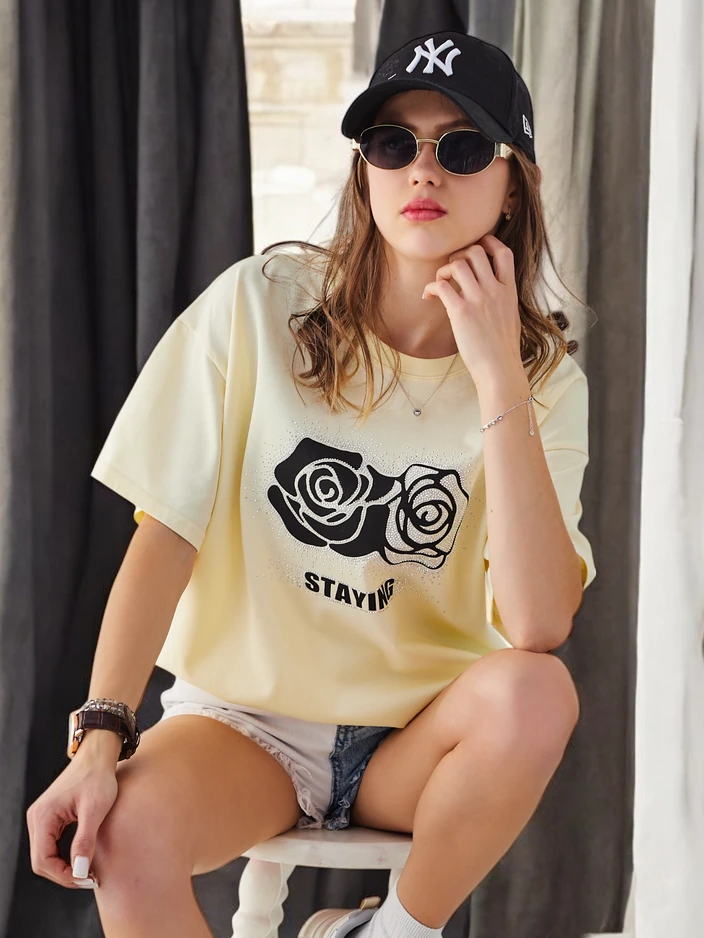 Royalfashion Дамска памучна тениска Роза Цвете