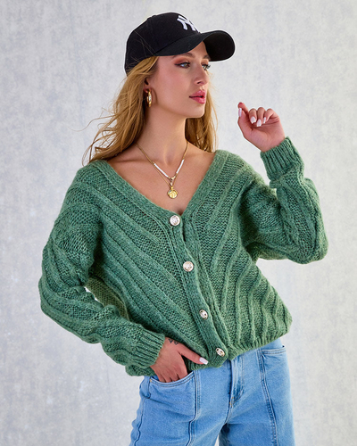 Royalfashion Дамски плетен пуловер с копчета