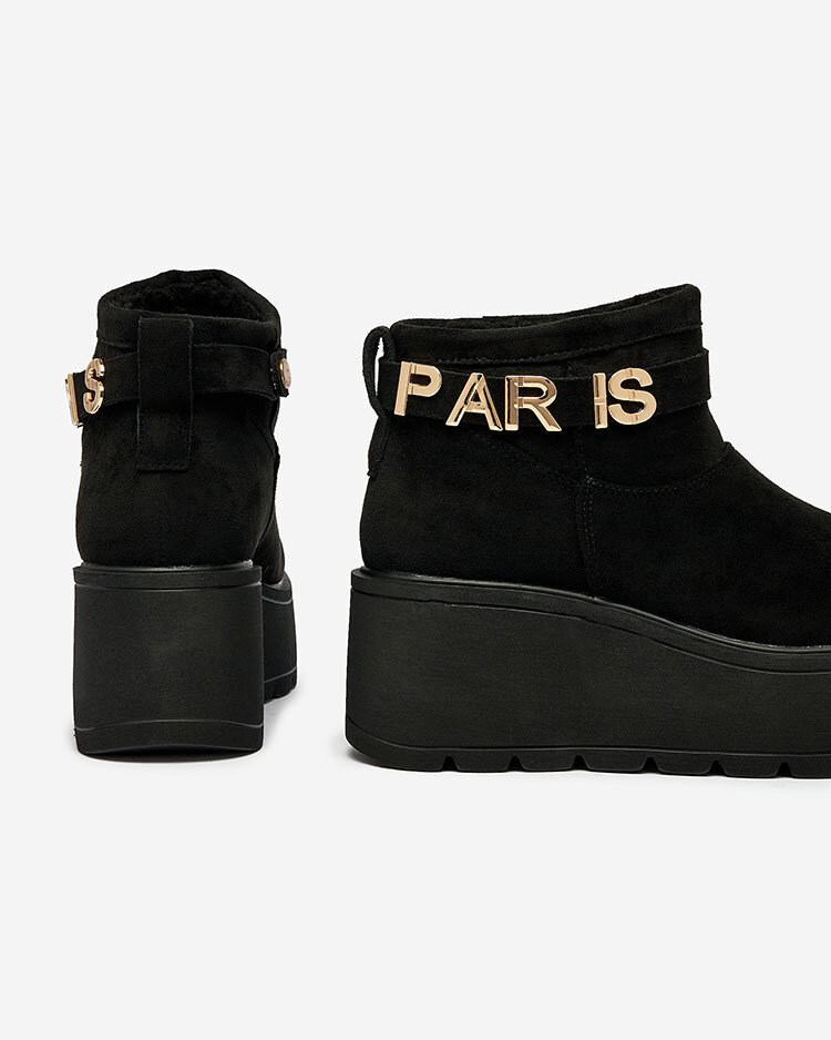 Royalfashion Черни дамски ботуши a'la ботуши за сняг с орнамент Parisela