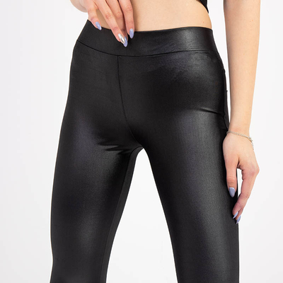 Czarne damskie eko-skórzane tregginsy - Odzież