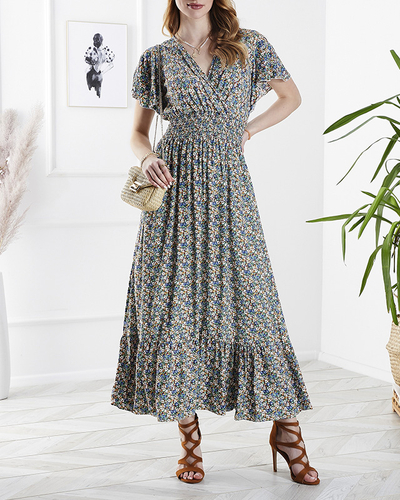 Флорална дамска миди рокля в зелено- Облекло