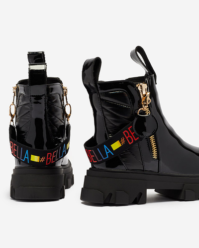 Дамски черни лачени боти Osallu - Обувки