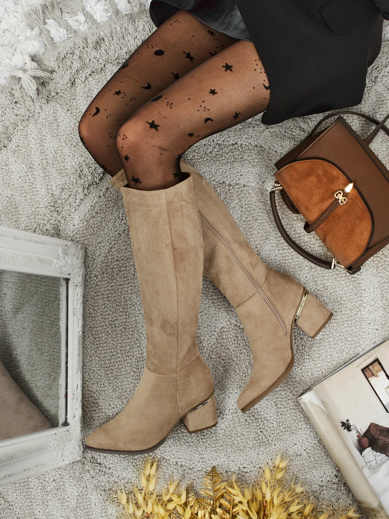 Дамски еко велурени ботуши на ток Niefio