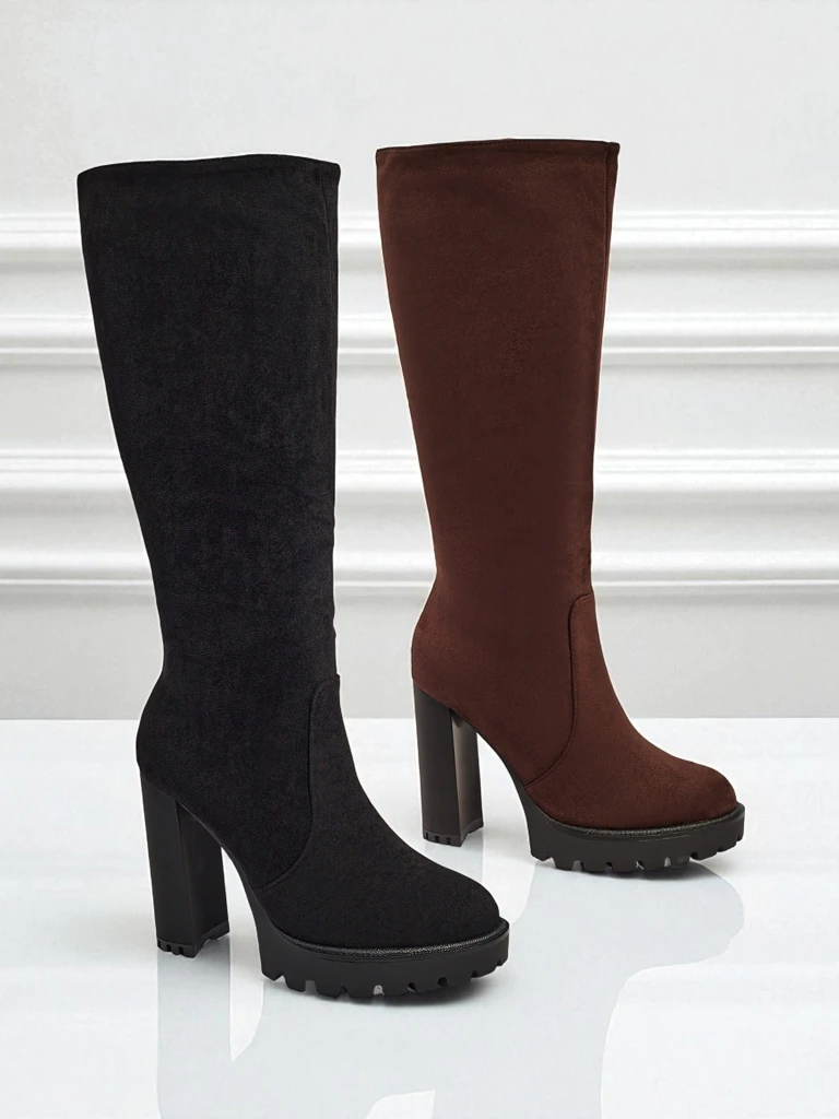 Дамски еко велурени ботуши на ток GaleNest