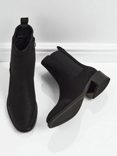 Дамски боти от еко велур, украсени с цирконии TangleMist