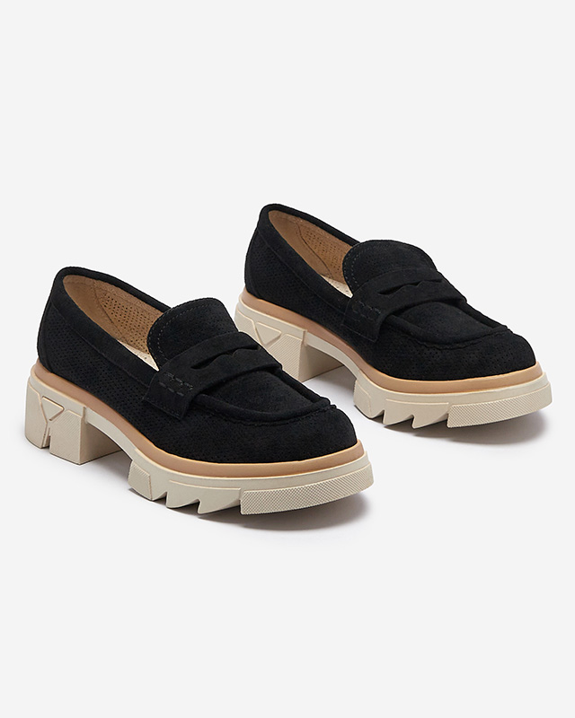 Черни дамски ажурни мокасини с масивна подметка Ejina - Обувки