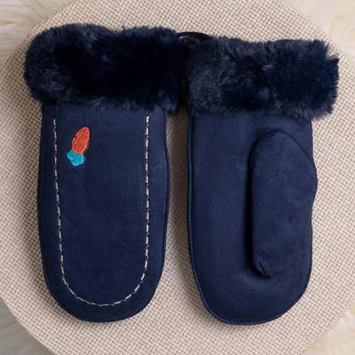 Granatowe dziecięce rękawiczki na sznurku i z jednym palcem - Rękawiczki