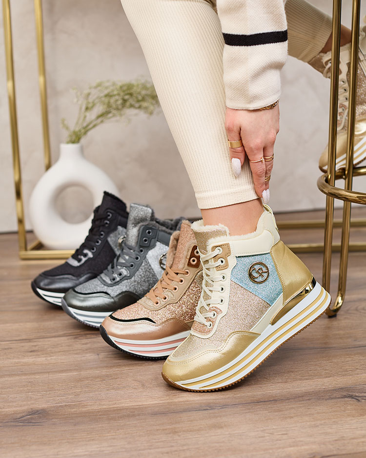 Royalfashion Дамски спортни маратонки в златисто с брокат Kawellas