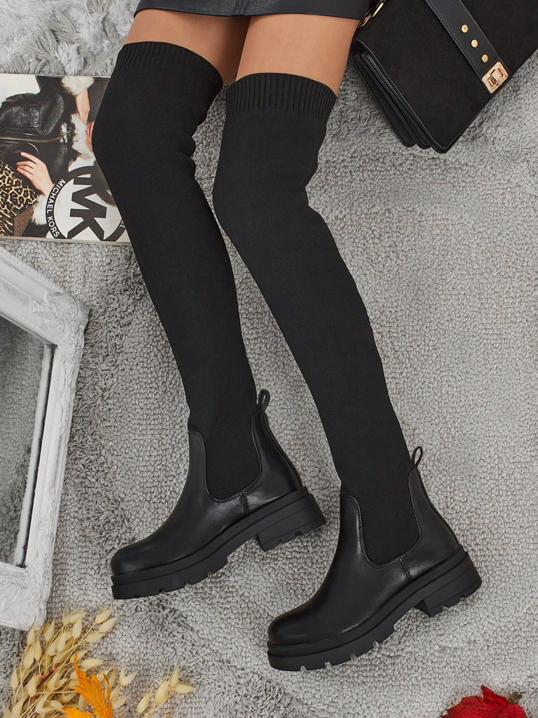 Дълги дамски ботуши тип „слип-он“ Orlina