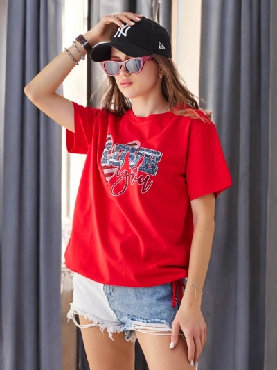 Royalfashion Дамска памучна тениска LOVE с камъни