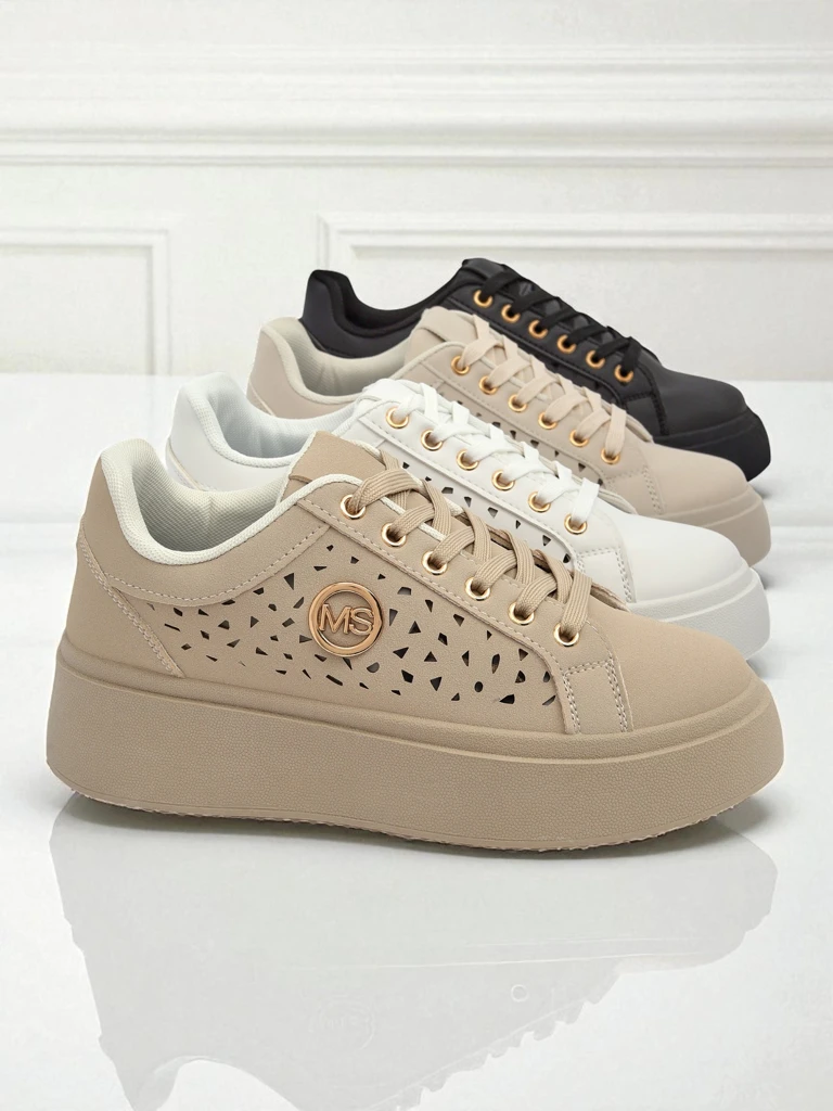 Cleo Ecru Platino – бежови сникърси на платформа Royalfashion еко кожа