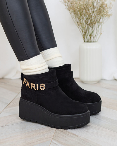 Royalfashion Черни дамски ботуши a'la ботуши за сняг с орнамент Parisela