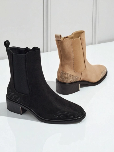 Дамски боти от еко велур, украсени с цирконии TangleMist