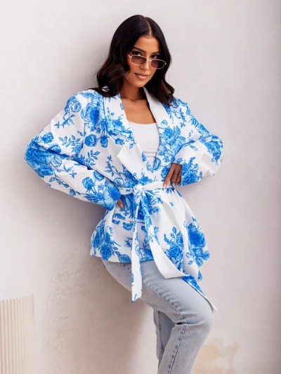 Royalfashion Цветен дамски комплект с връзка на блейзера и шорти- пола