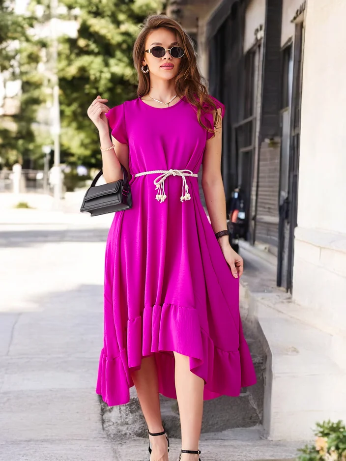 Рокля миди за жени Royalfashion с ръбове и къси ръкави