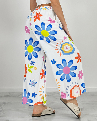 Royalfashion Дамски широки панталони от плат с флорални мотиви