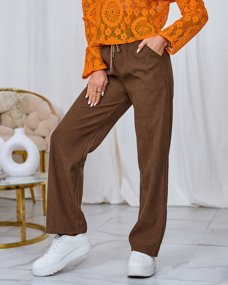 Royalfashion Кафяв дамски панталон от велур